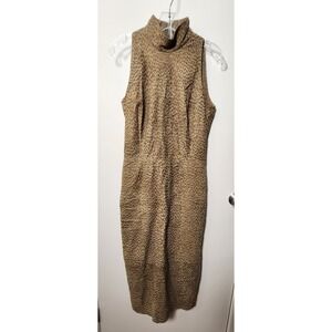 Leather‎ Animal Print Midi Sheath Pencil Dress Mock Neck Sleeveless Lined S Vtg
